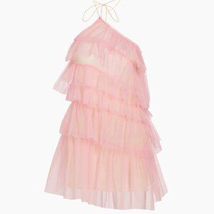The Bar Lou Tiered Tulle Halter Minidress in Rose